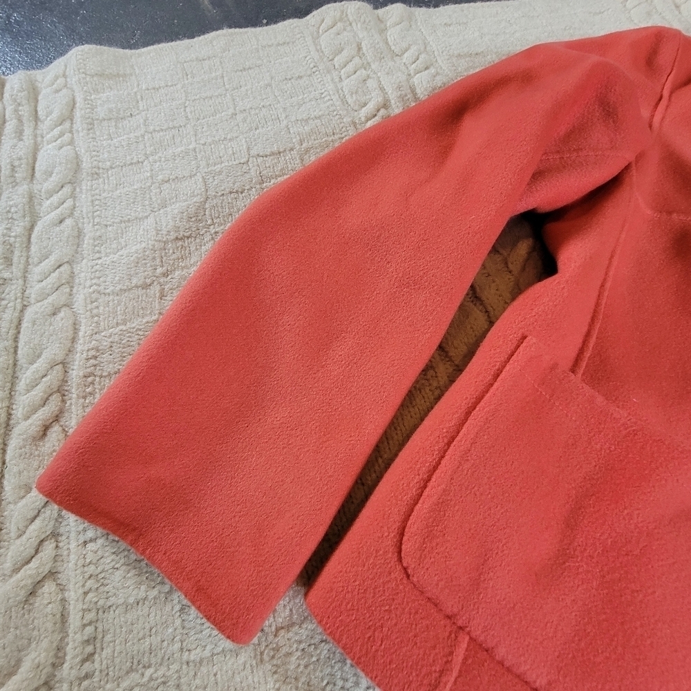 Talbots 100% Wool Open Style Blazer Felt Jacket size 4 Coral Peach Pockets - Picture 3 of 11